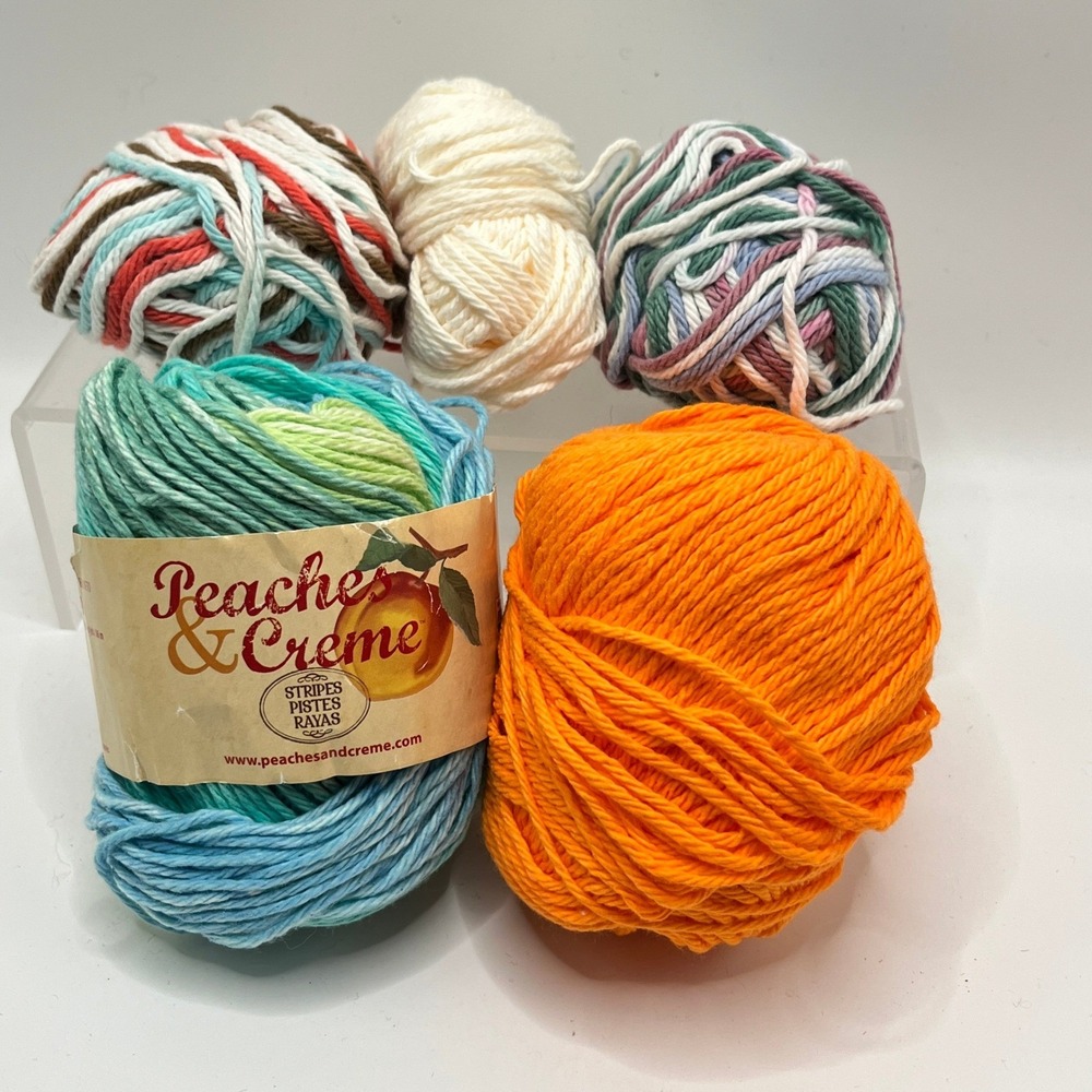 Peaches & Creme Cotton Yarn Lot Seaside Stripes Orange Mixed Skeins 5pc